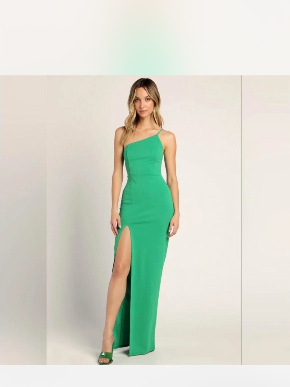 Lulu's keeper of my heart green one shoulder maxi dress
